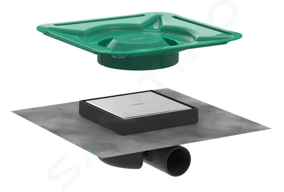 Hansgrohe RainDrain Spot - Podlahová vpusť s roštem 15x15 cm, pro dlažbu, kartáčovaná nerez 56112800