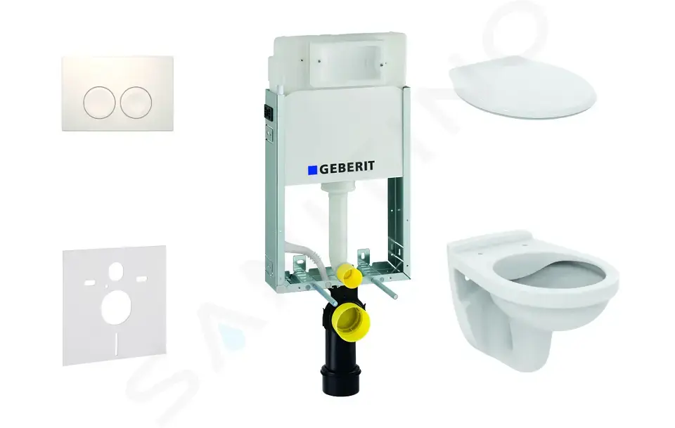 Geberit Kombifix - Set předstěnové instalace, klozet Alpha se sedátkem, tlačítko