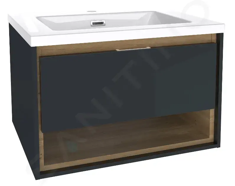 kielle Skříňka s umyvadlem 60 cm, tmavě šedý lesk/tmavý dub 50026S606