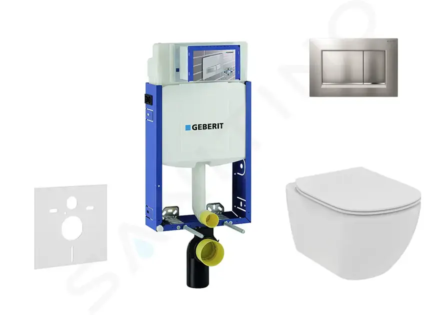 Geberit Set předstěnové instalace, klozetu a sedátka Ideal Standard Tesi, tlačítka Sigma20, Rimless, SoftClose, matný chrom/chrom 110.302.00.5 NE7