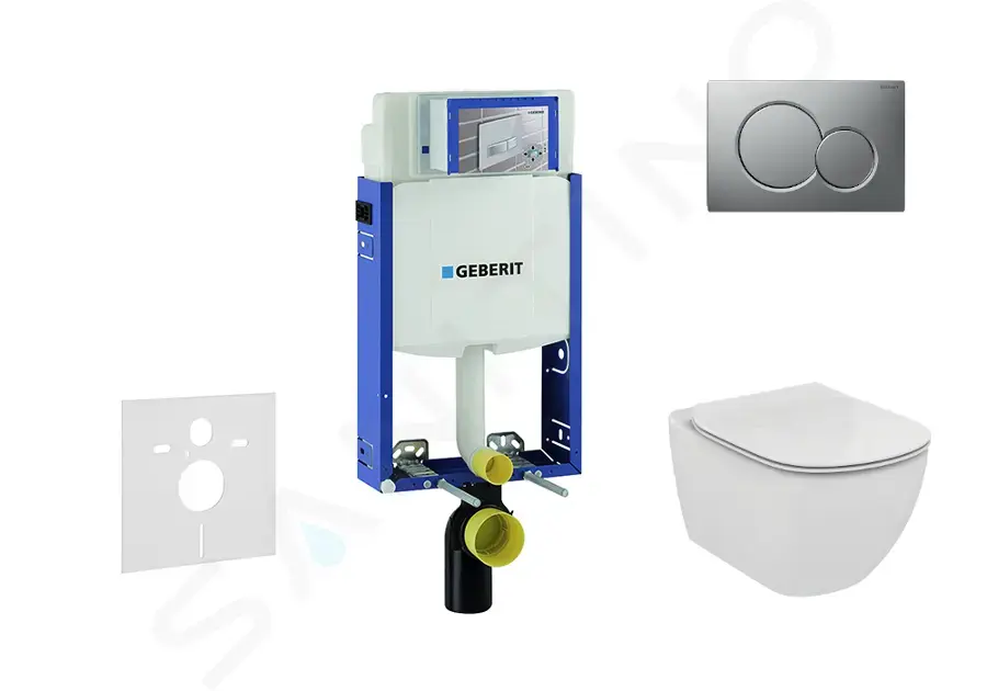 Geberit Set předstěnové instalace, klozetu a sedátka Ideal Standard Tesi, tlačítka Sigma01, matný chrom 110.302.00.5 NF3