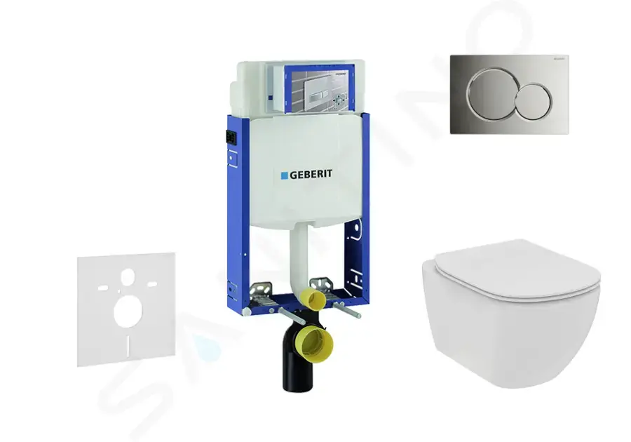 Geberit Set předstěnové instalace, klozetu a sedátka Ideal Standard Tesi, tlačítka Sigma01, Rimless, SoftClose, lesklý chrom 110.302.00.5 NE2