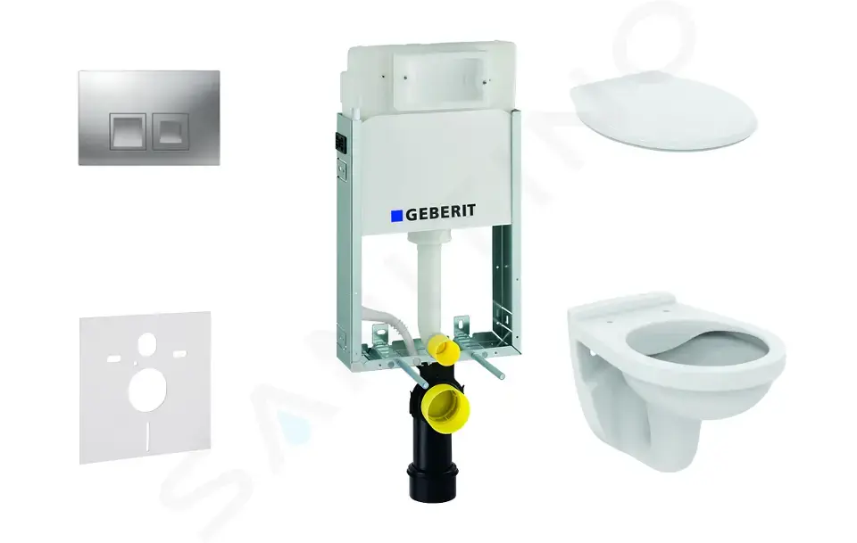 Geberit Set předstěnové instalace, klozet Alpha se sedátkem, tlačítko Delta35, matný chrom 110.100.00.1 NR6