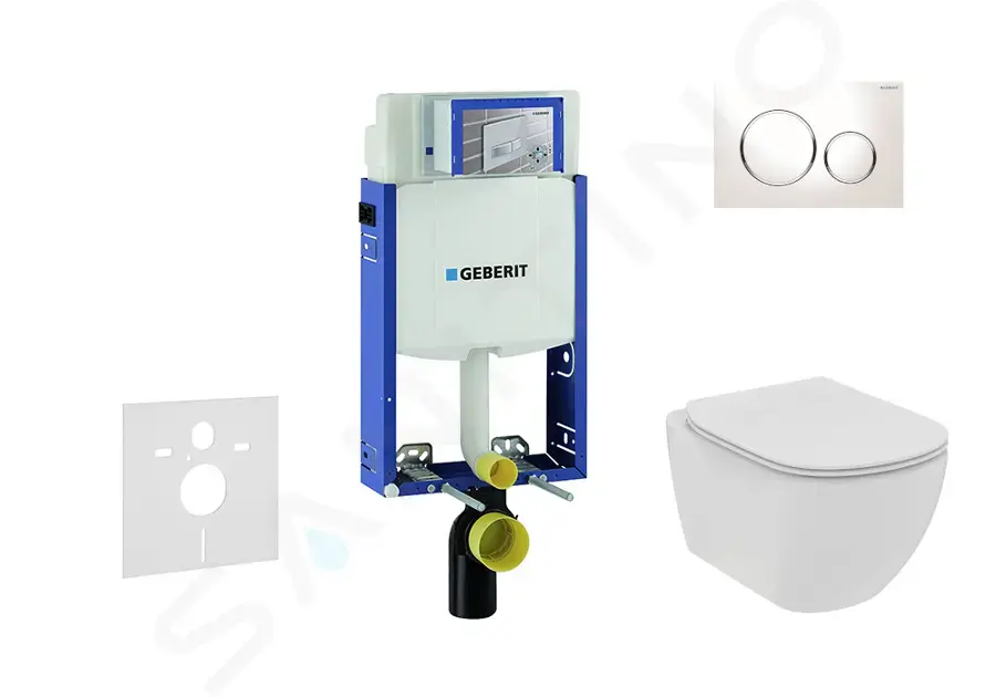 Geberit Set předstěnové instalace, klozetu a sedátka Ideal Standard Tesi, tlačítka Sigma20, Rimless, SoftClose, bílá/chrom 110.302.00.5 NE4