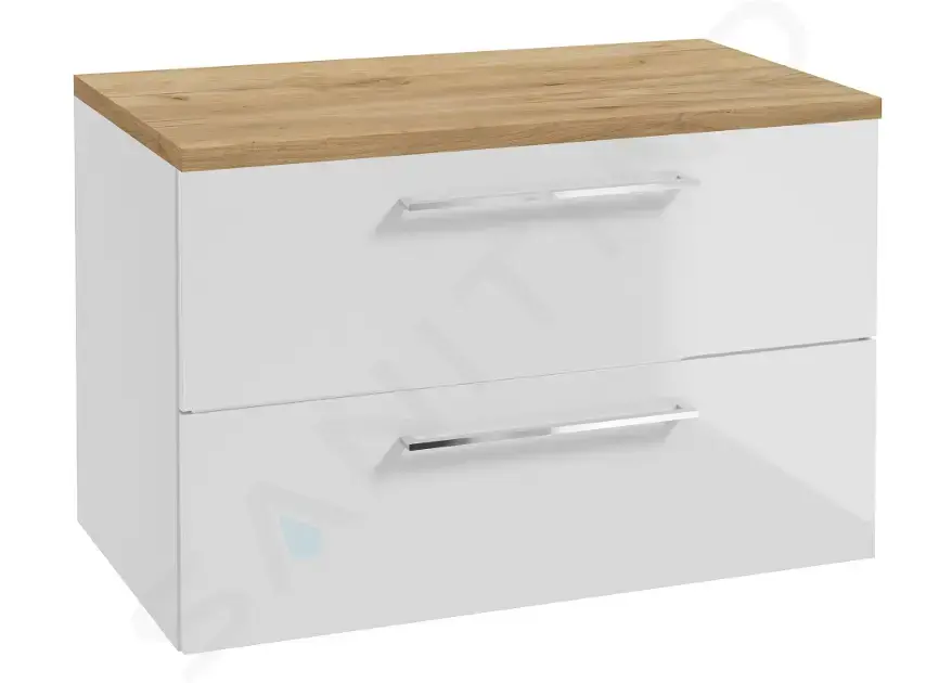 kielle 50018S820 - Skříňka včetně desky pod umyvadlo 80x50x46 cm, lesklá bílá/zlatý dub