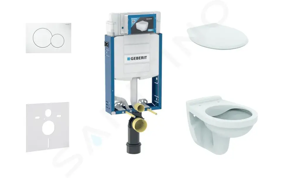 Geberit Kombifix - Set předstěnové instalace, klozet Alpha se sedátkem, tlačítko
