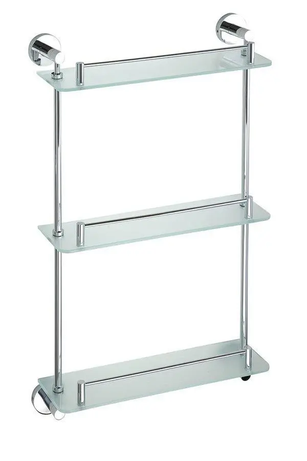 SAPHO - X-ROUND E skleněná polička trojitá s hrazdou 380x675x130, chrom XR608