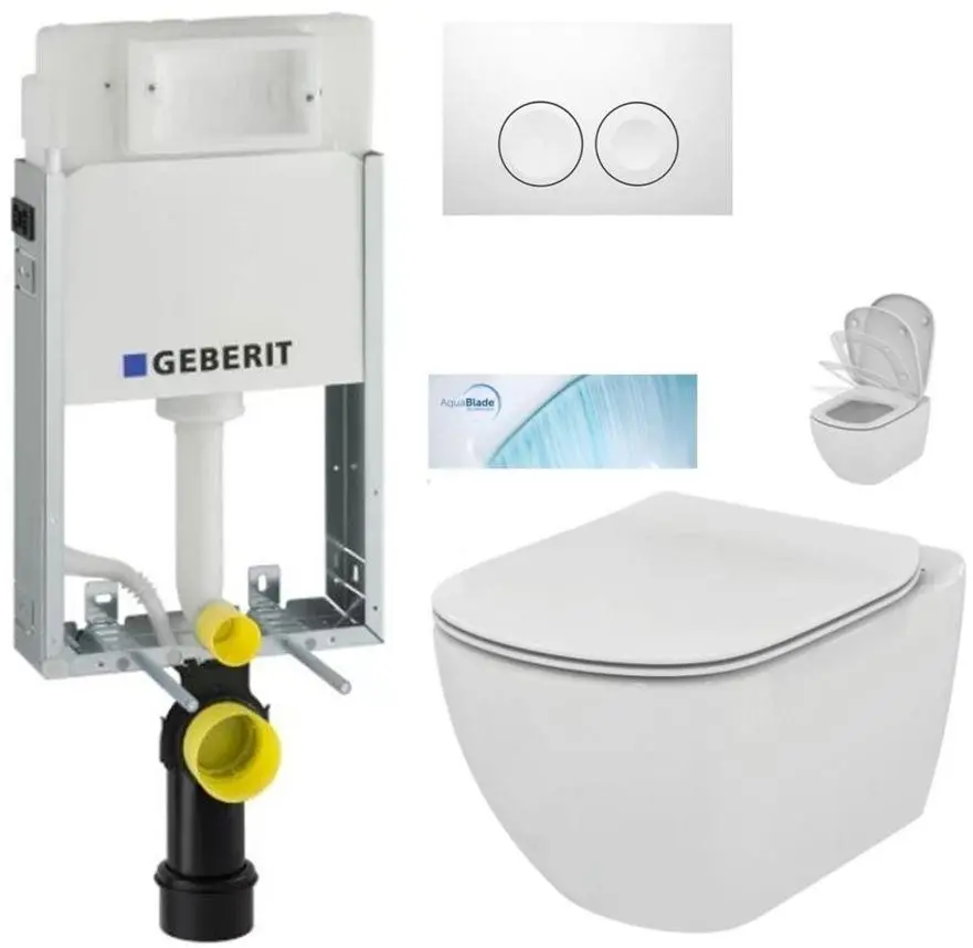 GEBERIT KOMBIFIXBasic vč. bílého tlačítka DELTA 21 + WC Ideal Standard Tesi se sedátkem SoftClose, AquaBlade  110.100.00.1 21BI TE1