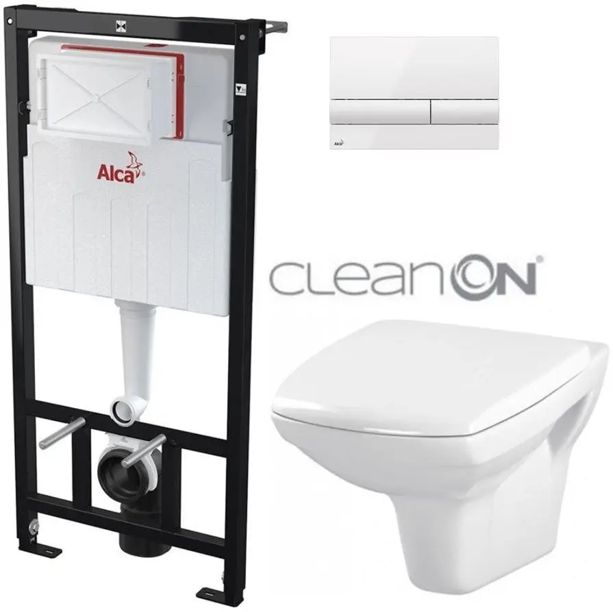 Předstěnový instalační systém s bílým tlačítkem M1710 + WC CERSANIT CLEANON CARINA  + SEDÁTKO AM101/1120 M1710 CA1