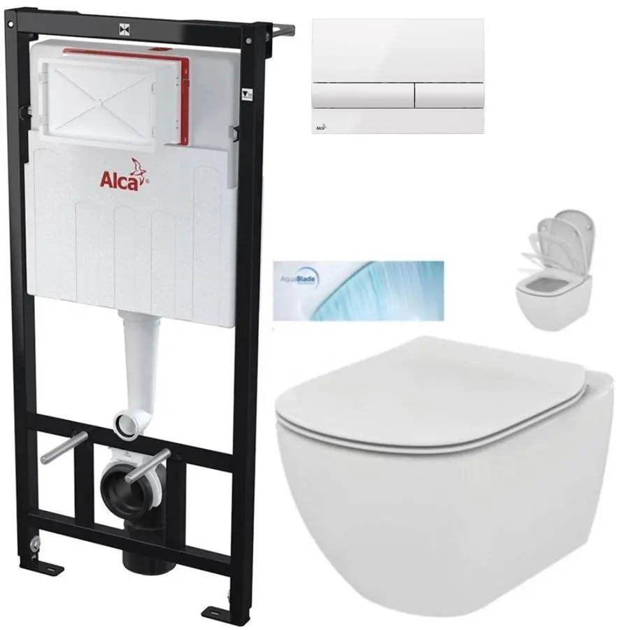 Předstěnový instalační systém s bílým tlačítkem M1710 + WC Ideal Standard Tesi se sedátkem SoftClose, AquaBlade  AM101/1120 M1710 TE1