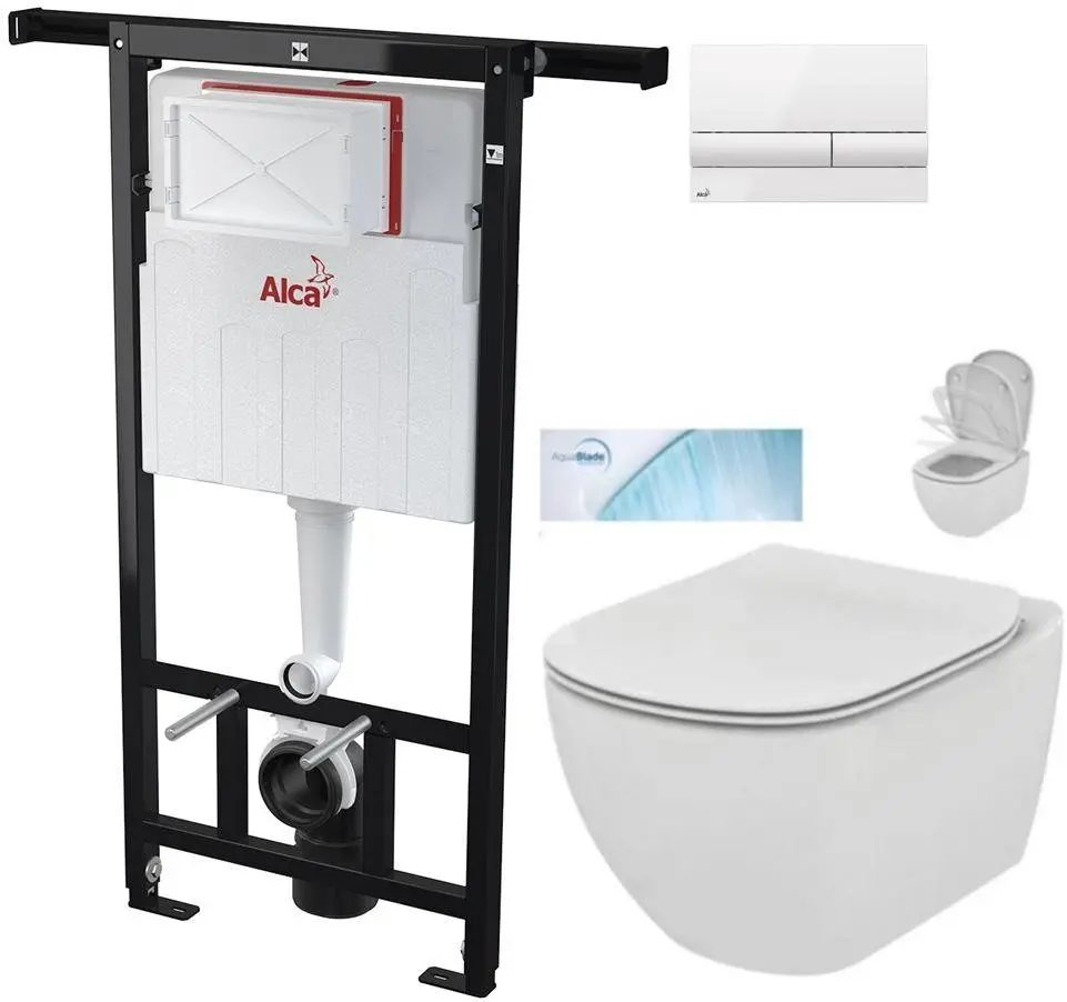 Předstěnový instalační systém s bílým tlačítkem M1710 + WC Ideal Standard Tesi se sedátkem SoftClose, AquaBlade AM102/1120 M1710 TE1