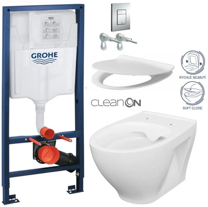 Rapid SL pro závěsné WC 38528SET s chromovou deskou + WC CERSANIT CLEANON MODUO + SEDÁTKO 38772001 MO1