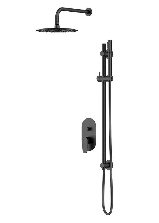Cersanit Inverto - Sprchový set s baterií pod omítku, s tělesem, průměr 25 cm, černá S952-006