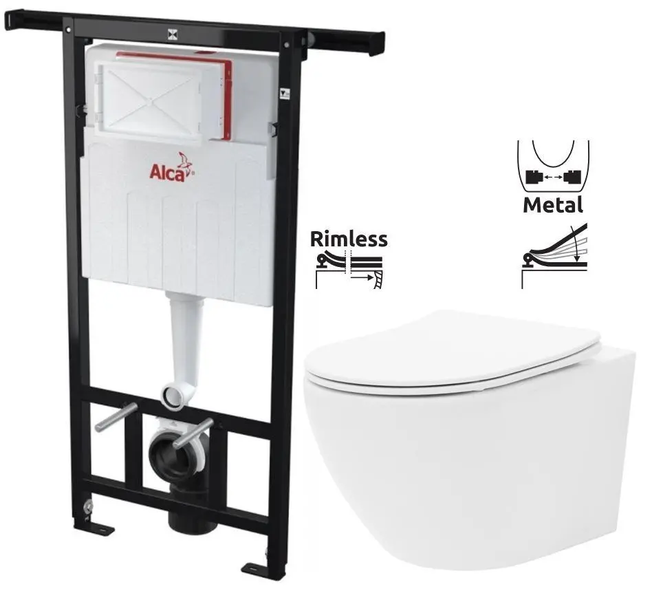Předstěnový instalační systém bez tlačítka + WC REA Carlo Flat Mini Rimless + SEDÁTKO AM102/1120 X CF1