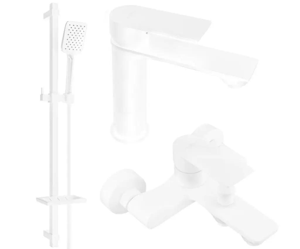 MEXEN - Royo DQ62 Set umyvadlové a vanové baterie s příslušenstvím, bílá 72203DQ62-20