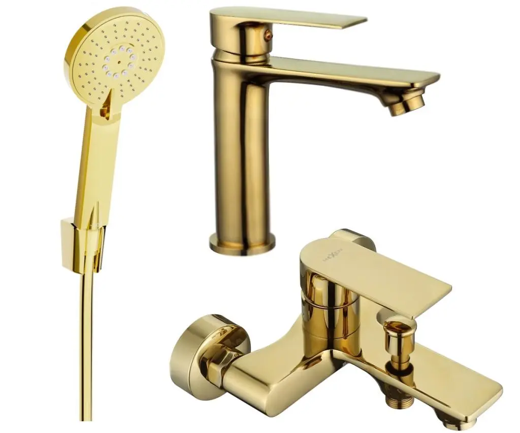 MEXEN - Royo R40 Set umyvadlové a vanové baterie s příslušenstvím, zlato 72203R40-50