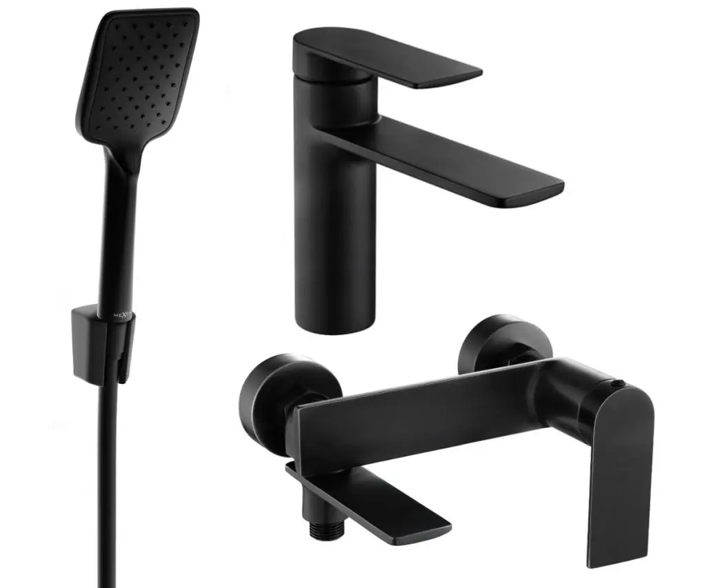 MEXEN - Zero SET umyvadlová + vanová baterie s příslušenstvím R62, černá 71103R62-70