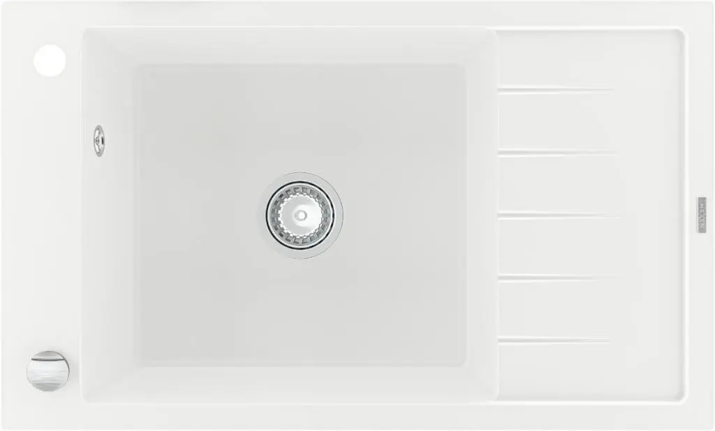 MEXEN Elias granitový dřez 1 mísa dřez s vypouštěním krátký odkapávač 795x480 mm, bílá 6511791005-20