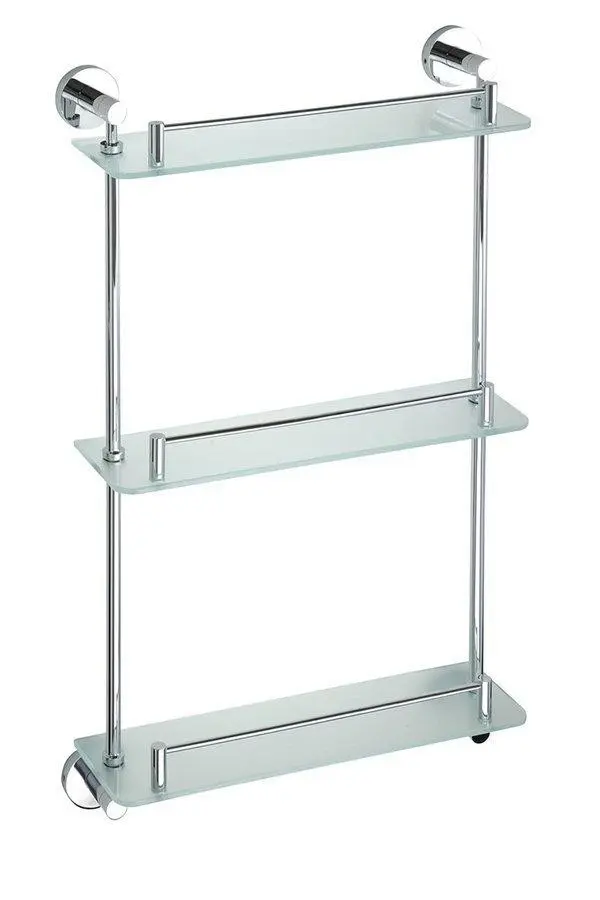 SAPHO - X-ROUND E skleněná polička trojitá s hrazdou 380x675x130, chrom XR608