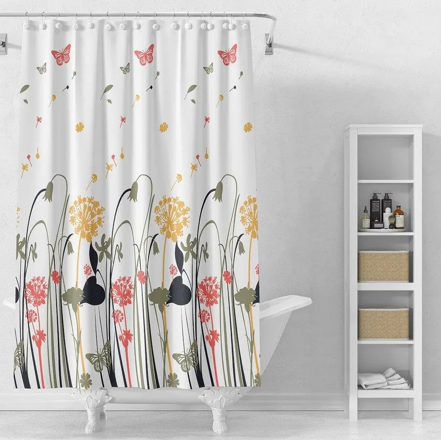Aqualine Sprchový závěs 180x180cm, PEVA, bílá, barevné kytky