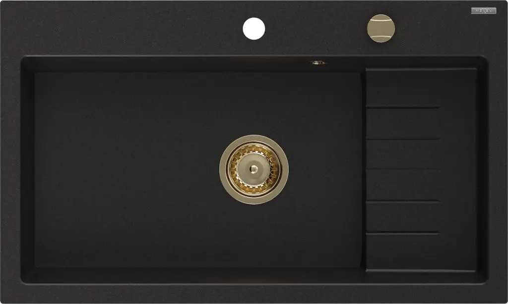 MEXEN/S Omar granitový dřez 800 x 480 mm, černá, zlatý sifon 6520801005-77-G