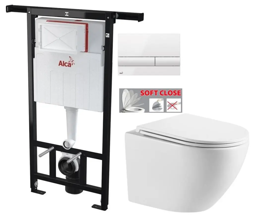 Předstěnový instalační systém s bílým tlačítkem M1710 + WC INVENA LIMNOS /VÍROVÉ SPLACH/ WITH SOFT, včetně soft/close sedátka AM102/1120 M1710 LI1