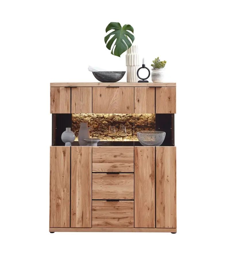 Szynaka Komoda Napoli 22 s LED osvětlením 121 cm z masivu dub Bianco