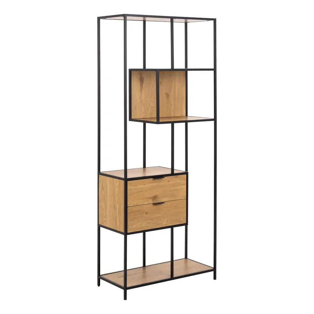 Knihovna v černé a přírodní barvě v dekoru dubu 77x185x35 cm Seaford – Actona
