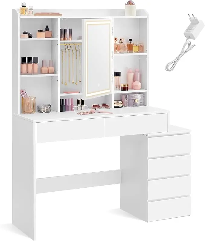 SONGMICS Toaletní stolek Vasagle Ginny 117 cm s LED osvětlením bílý