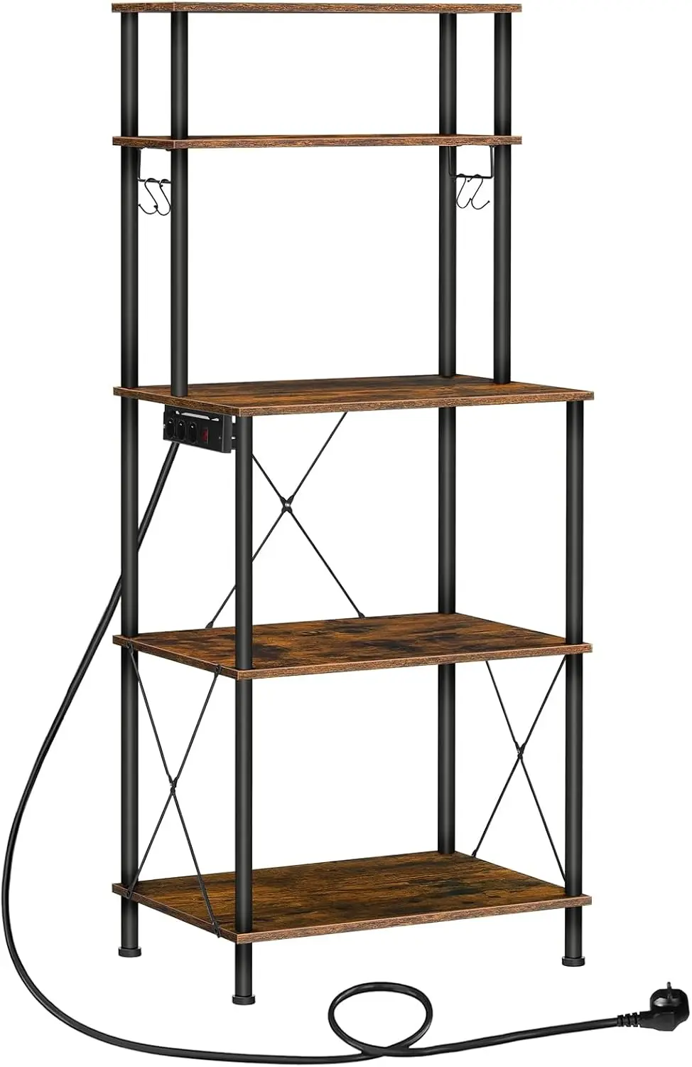 Kuchyňský regál Vasagle Filo 60 cm s vestavěnými zásuvkami černý/hnědý
