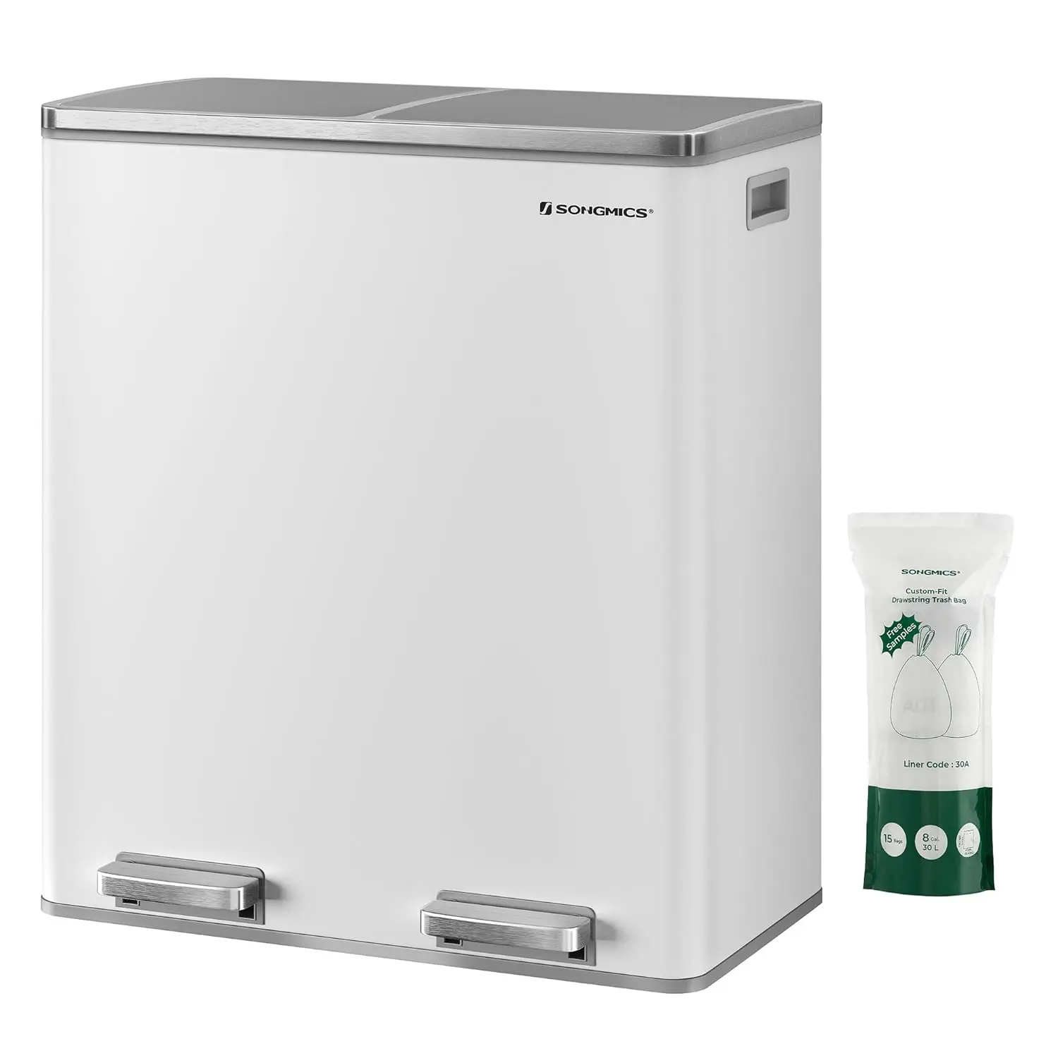 SONGMICS Odpadkový koš s víkem JORDAN 2x30 l bílý