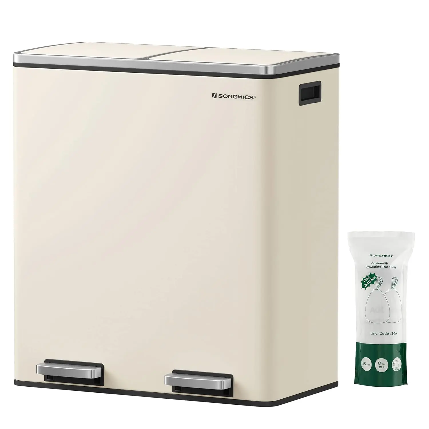 SONGMICS Odpadkový koš s víkem JORDAN 2x30 l krémový