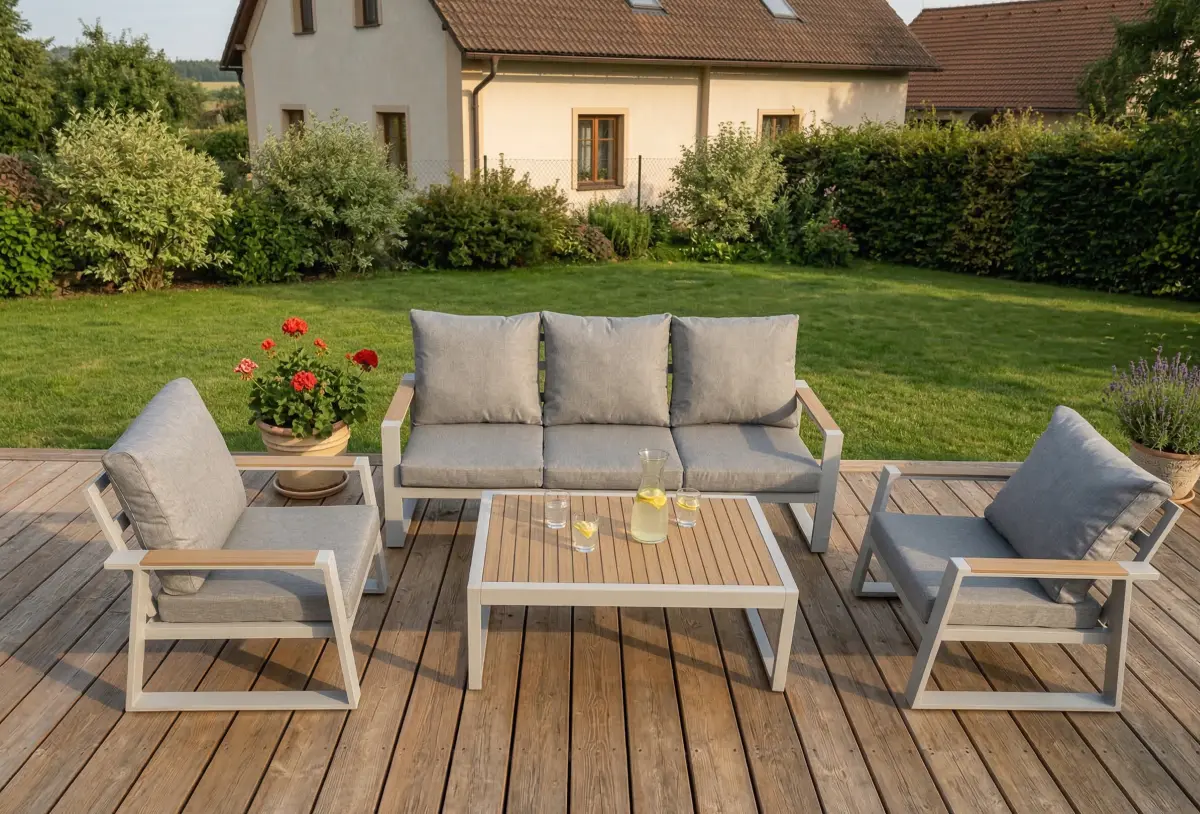 Sada zahradního nábytku pro 5 osob Houseland Azurra bílá/šedá