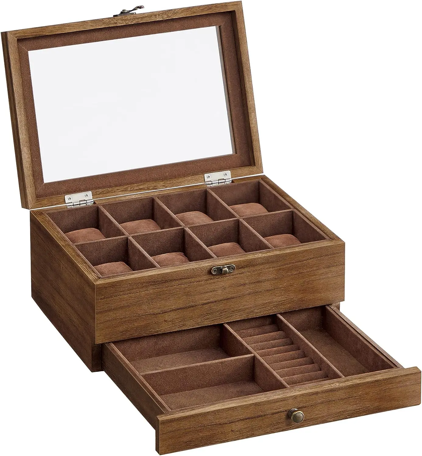 SONGMICS Dřevěný box na hodinky a šperky skleněné víko