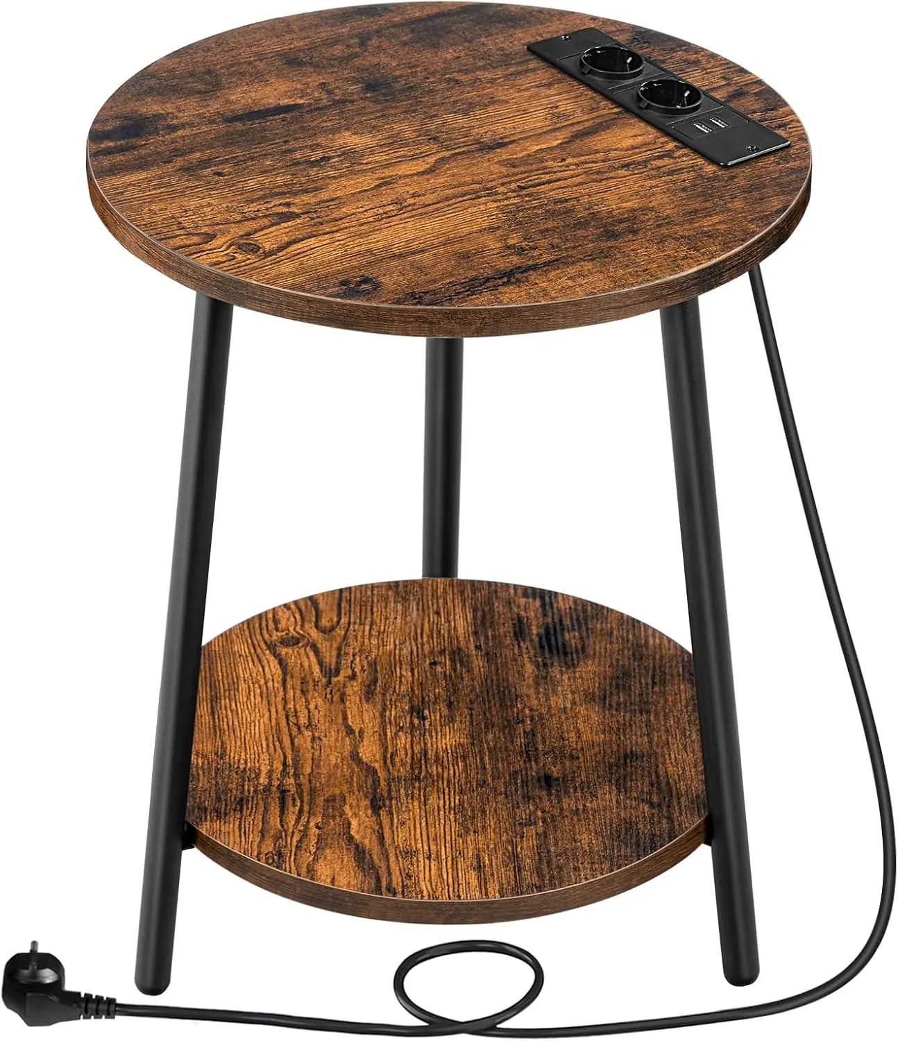 Kulatý odkládací stolek Vasagle Leky 40 cm s nabíjecí stanicí hnědý/černý