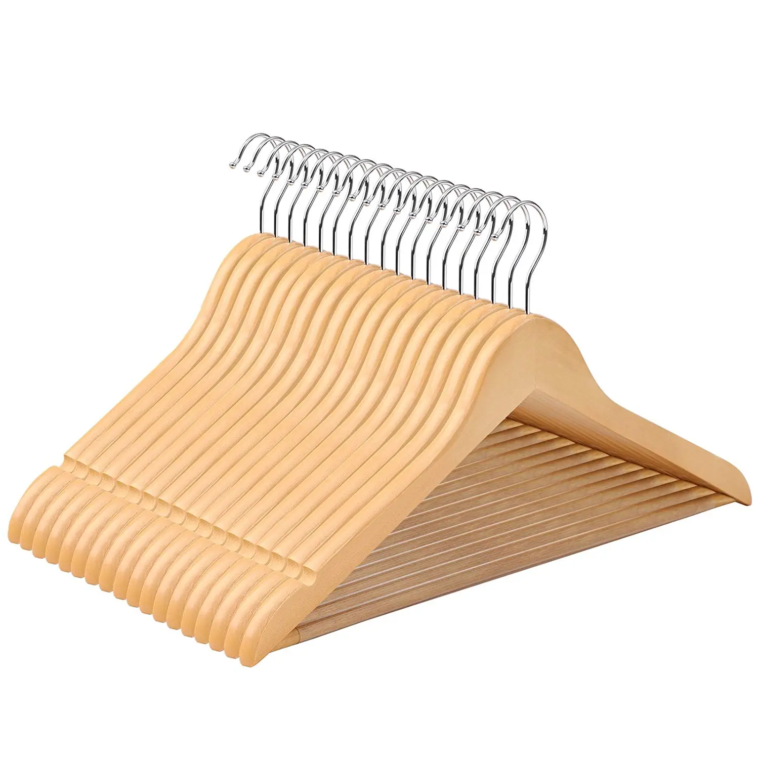 SONGMICS Dřevěné ramínko přírodní 44 cm 20 ks