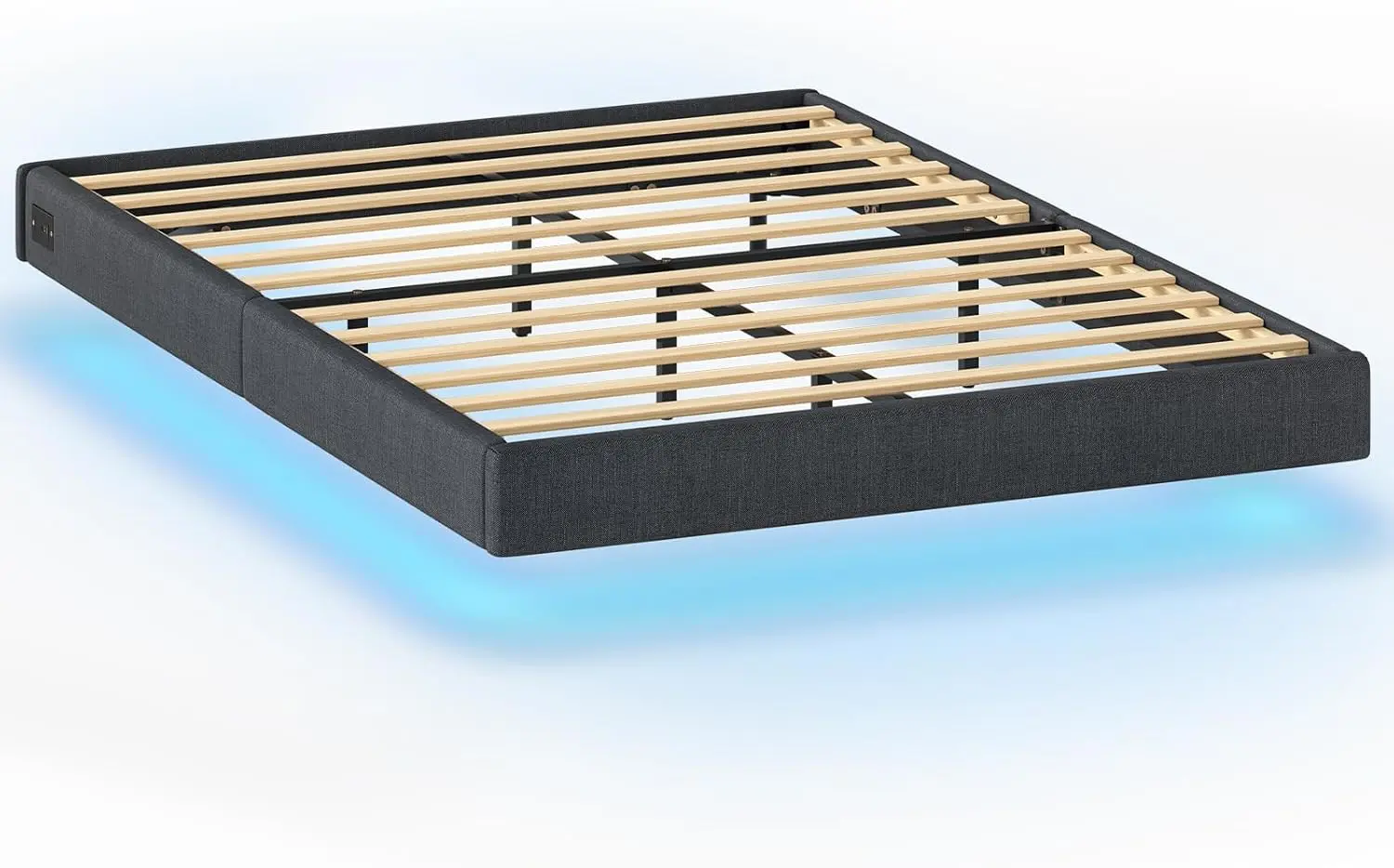 VASAGLE Dvoulůžková postel Timaro 140x200 s nabíjecí stanicí a LED osvětlením šedá