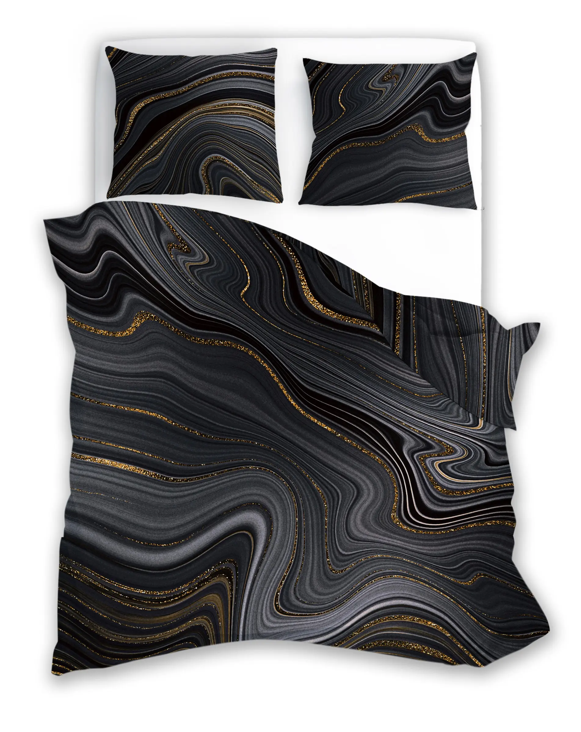 Faro Bavlněné saténové povlečení NOBILE 005 160x200 cm + 2x 70x80 cm černé/zlaté