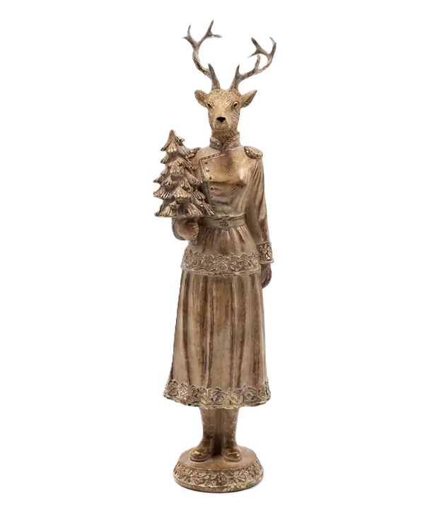 Mondex Vánoční figurka Santa Lila Jelen se stromečkem 41 cm béžová