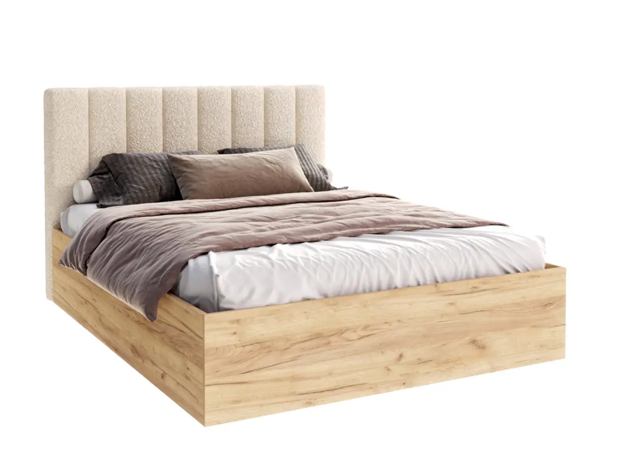 FDM Postel Grenada se zvedacím roštem bouclé krémová/dub craft, velikost 120x200