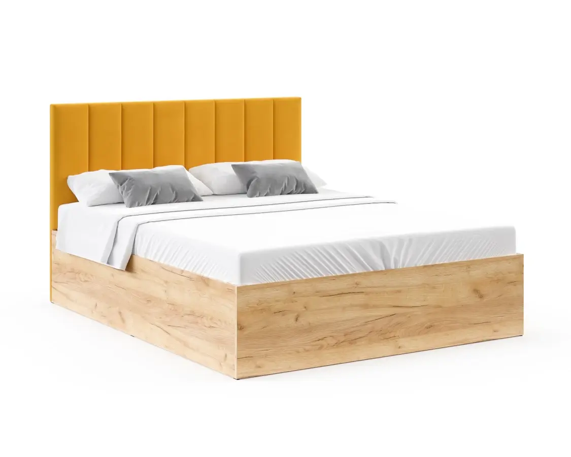 FDM Postel Grenada se zvedacím roštem Paris hořčicově žlutá/dub craft, velikost 120x200
