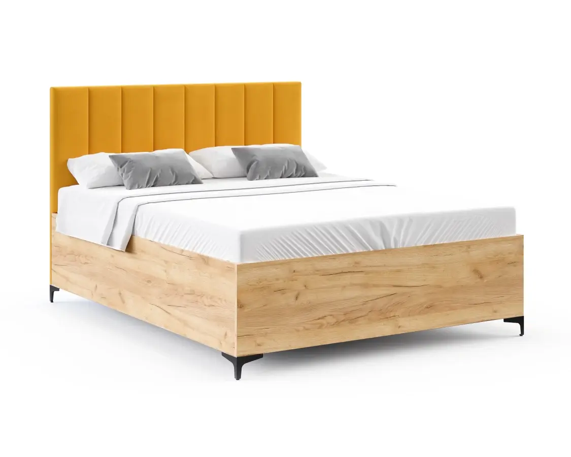 FDM Postel Sierra se zvedacím roštem Paris hořčicově žlutá/dub craft, velikost 90x200