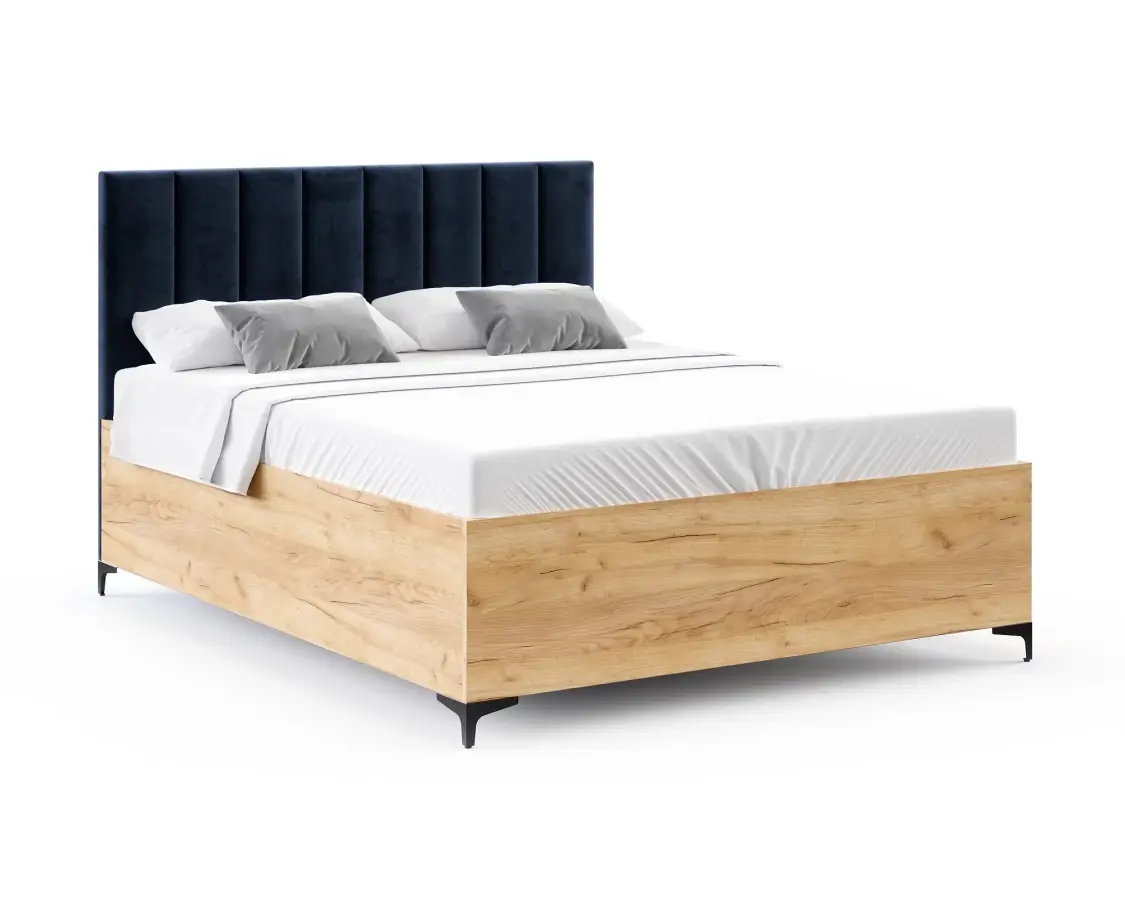 FDM Postel Sierra se zvedacím roštem Paris tmavě modrá/dub craft, velikost 160x200