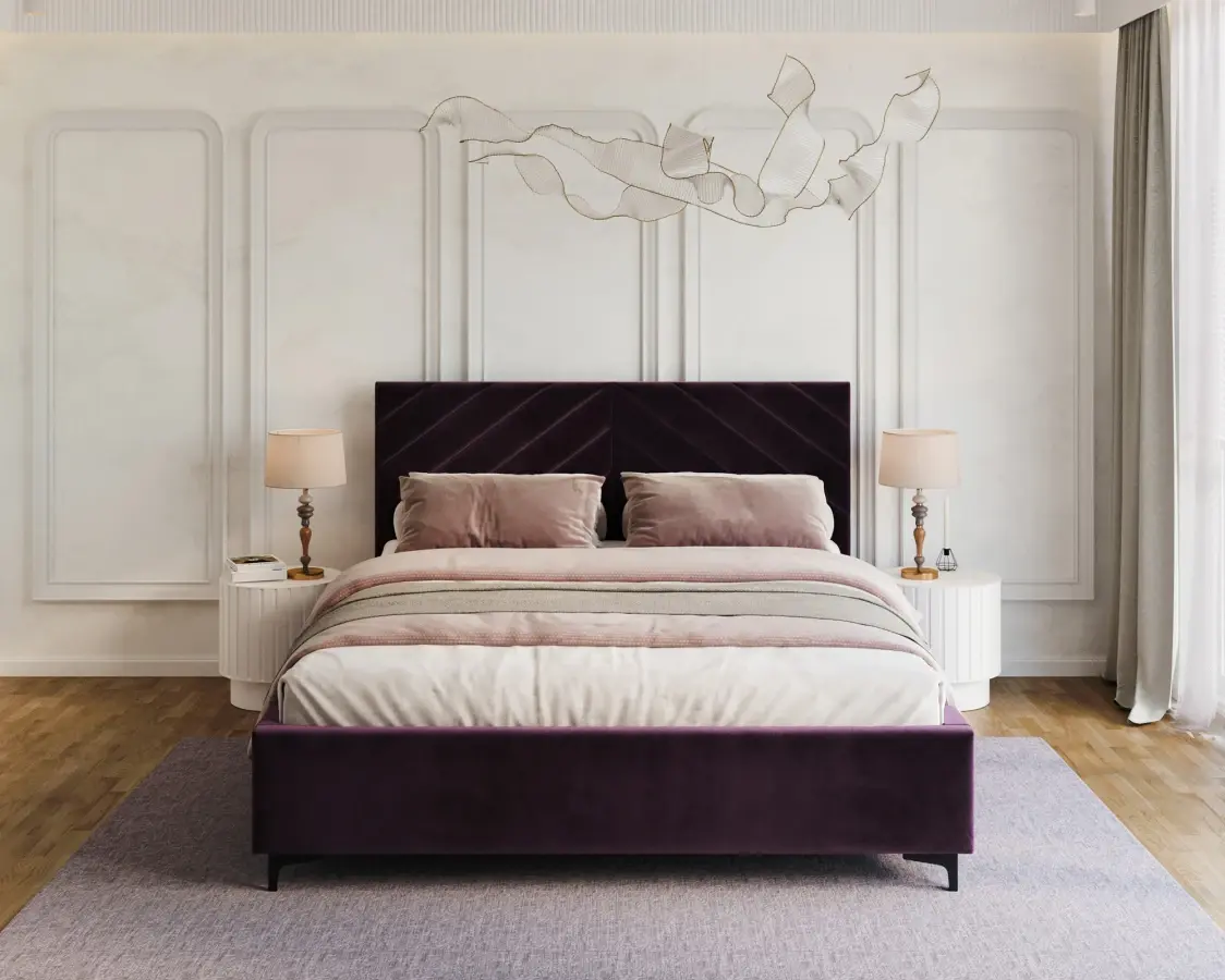 FDM Čalouněná postel Elegante se zvedacím roštem Paris fialová, velikost 90x200