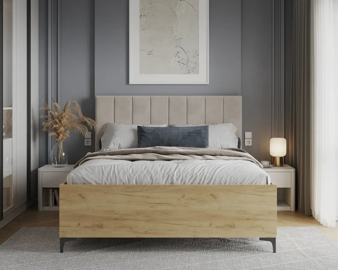 FDM Postel Sierra se zvedacím roštem Trinity krémová/dub craft, velikost 160x200