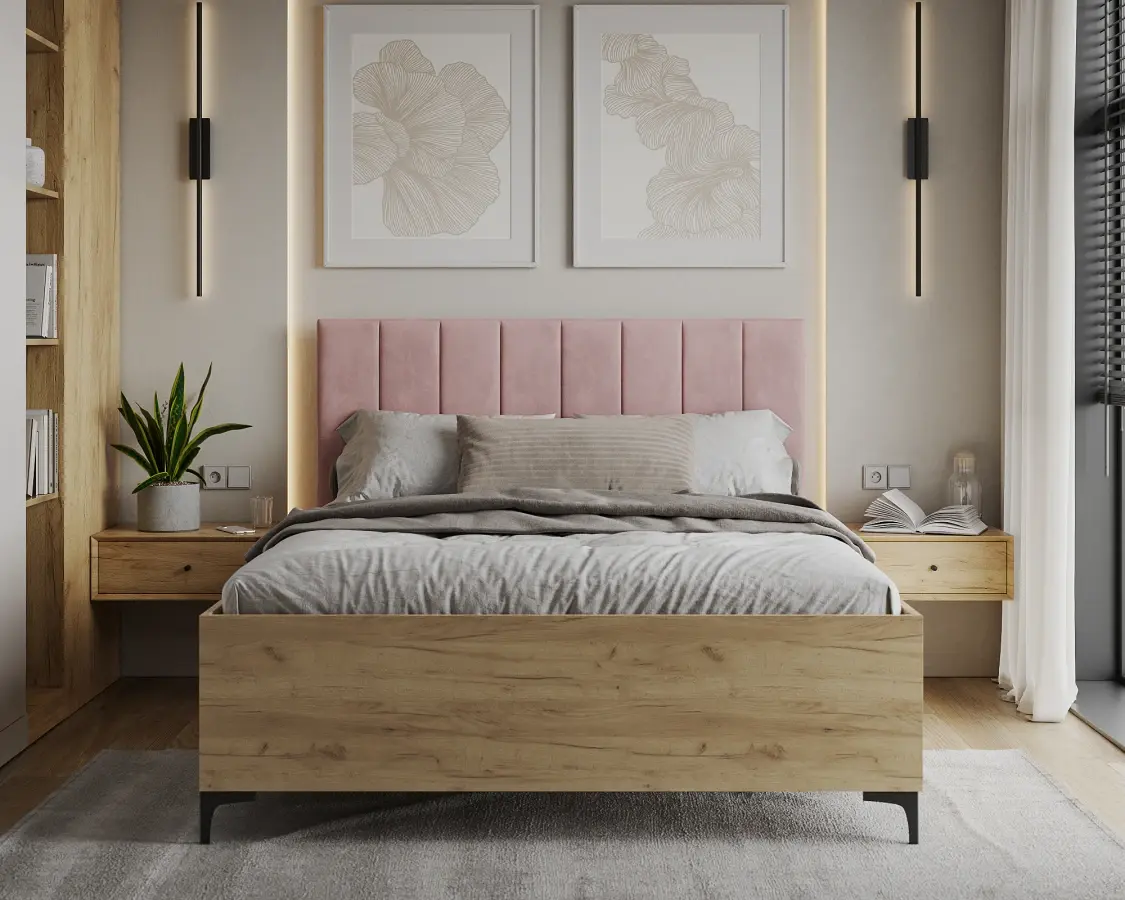 FDM Postel Sierra se zvedacím roštem Trinity pudrově růžová/dub craft, velikost 140x200