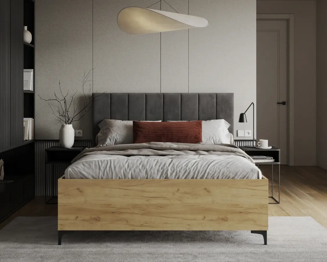 FDM Postel Sierra se zvedacím roštem Trinity grafitově šedá/dub craft, velikost 160x200