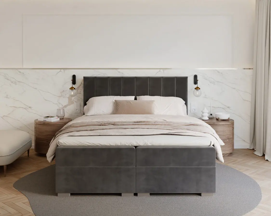 FDM Dvoulůžková boxspringová postel Lincoln se zvedacím roštem Paris antracit, velikost 140x200