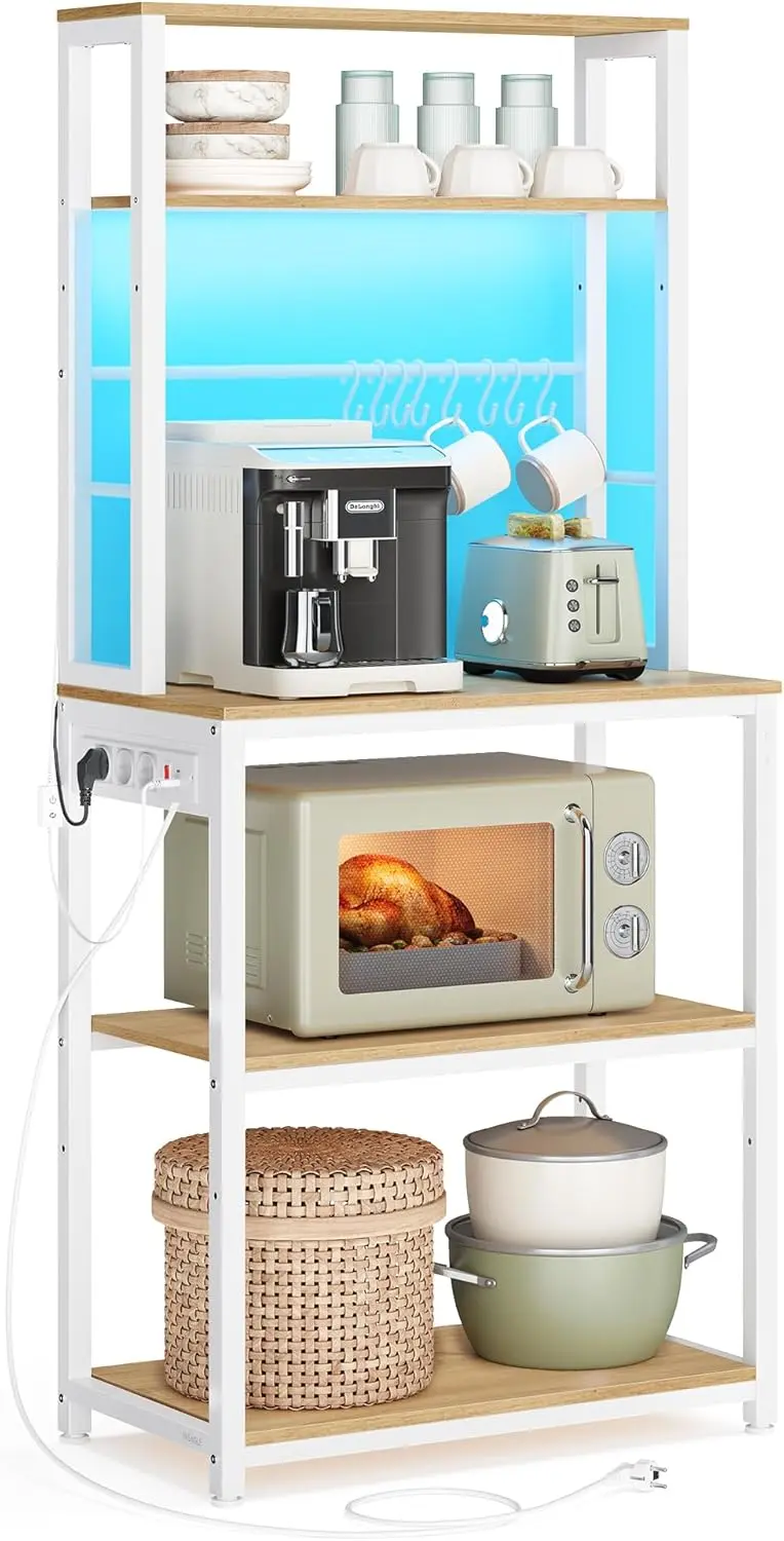SONGMICS Kuchyňský regál s integrovanou napájecí lištou a LED osvětlením Vasagle Cinty 60 cm bílý/hnědý