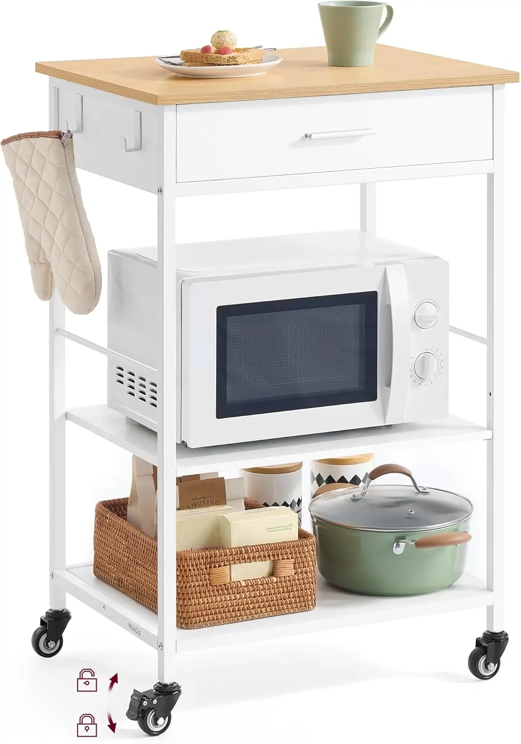 SONGMICS Kuchyňský pojízdný regál Vasagle Moni 60 cm bílý/hnědý